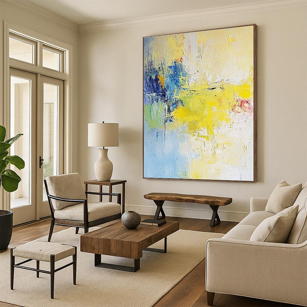 Yellow and Blue Abstract Painting with Subtle Blends GER488