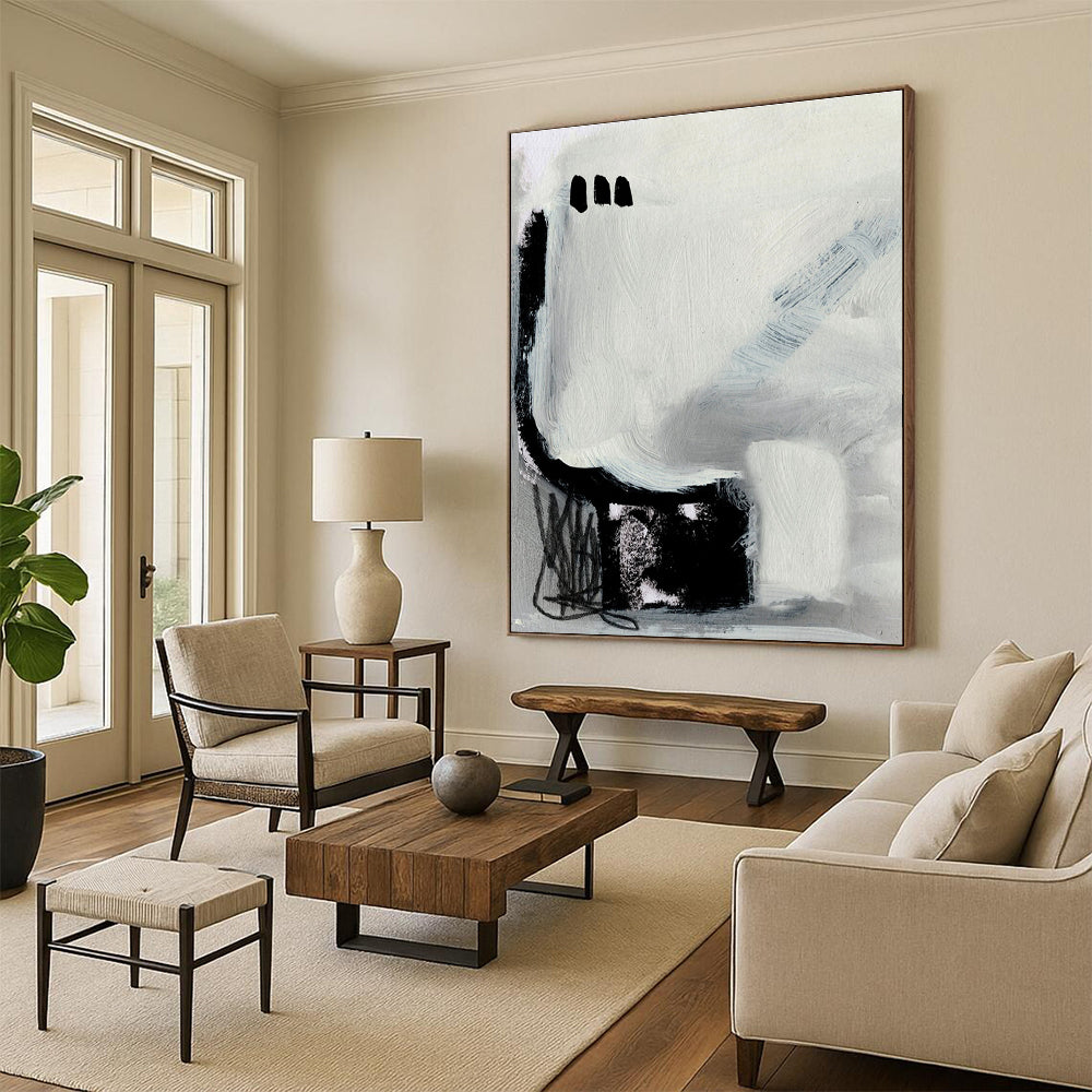 Small - scale Minimalist Abstract with Gray and Black Elements Painting ADGE205