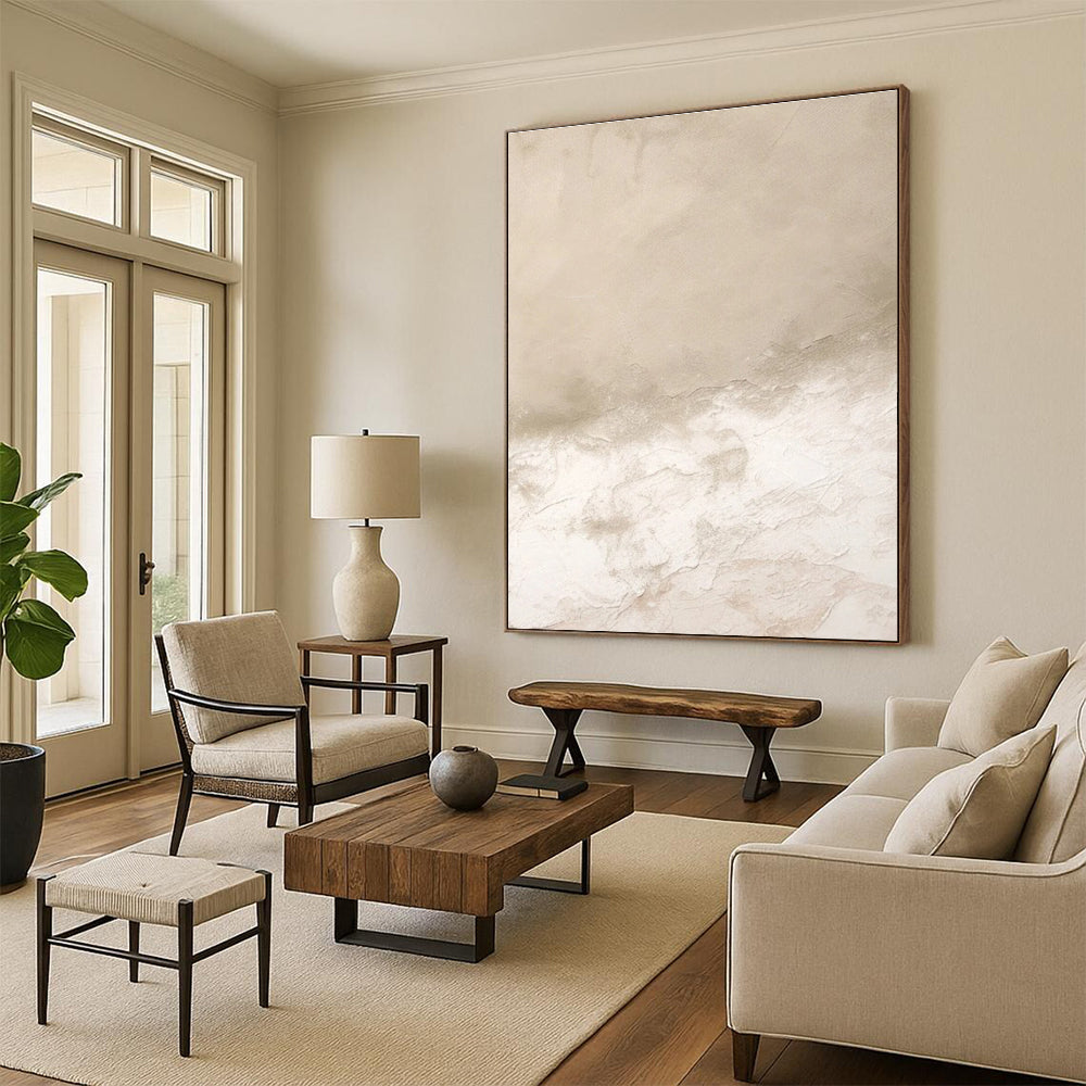Beige Textured Abstract Painting with Subtle Layers ADGE078
