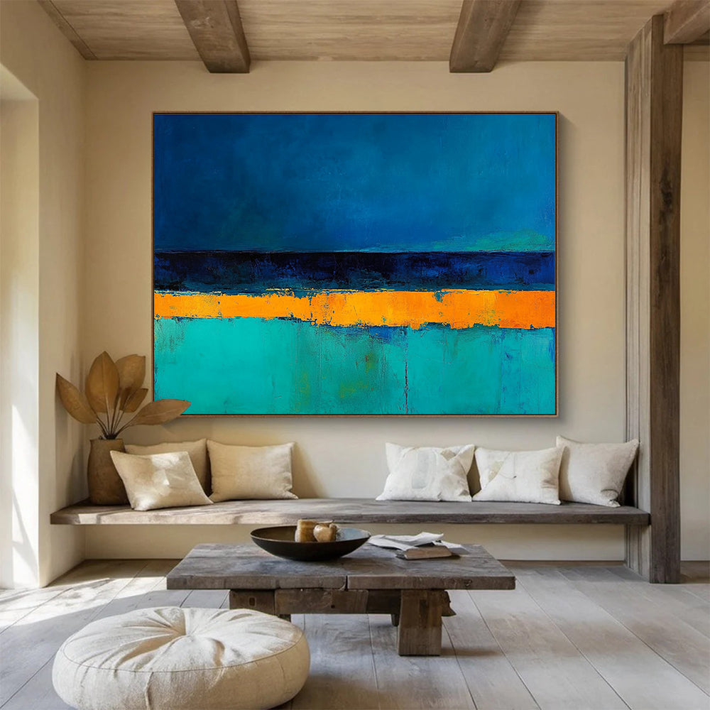 Blue Orange and Teal Striped Abstract Painting DYP085