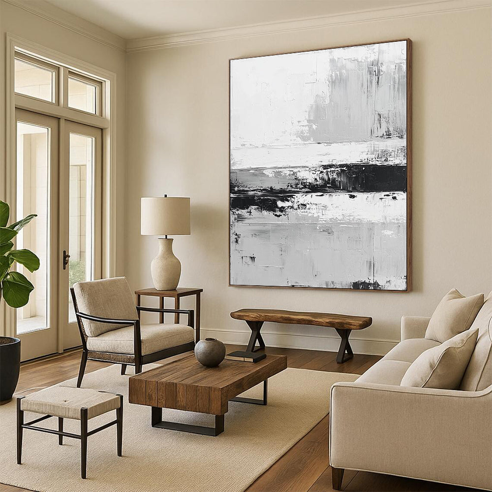 Monochrome Layered Abstract with Black and White Textures GER361