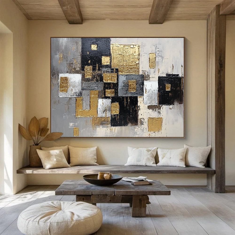 Gold and Black Geometric Abstract Painting DYP476