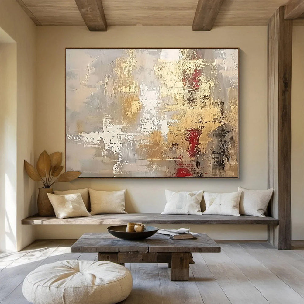 Gold Red Grey Abstract Textured Painting THY044