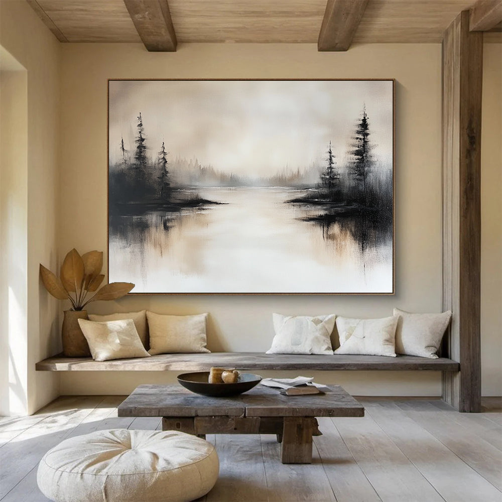 Misty Landscape Abstract Painting with Soft Grays and Browns DYP213