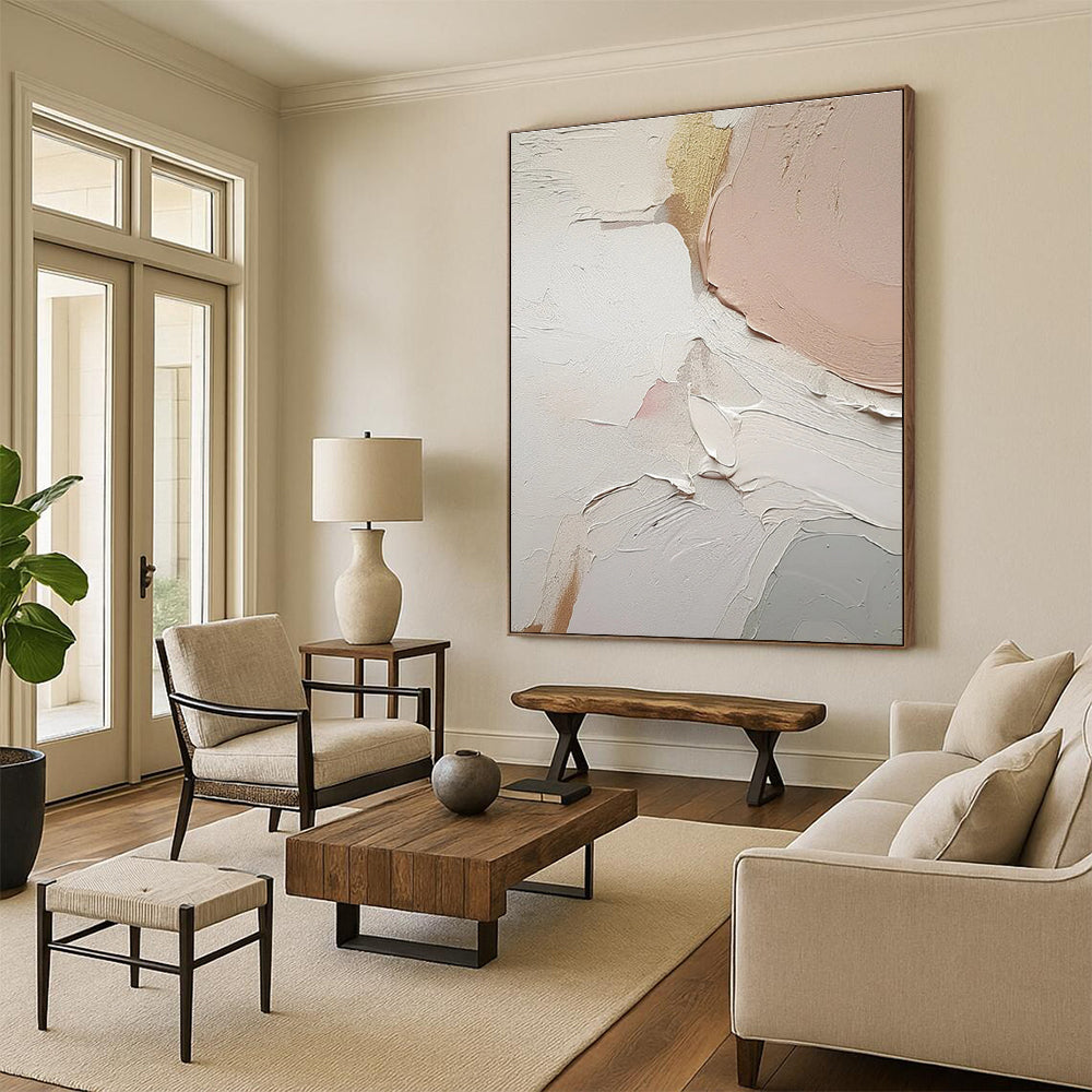 Soft Pastel Impasto Abstract Painting with Gold Accents ADGE451