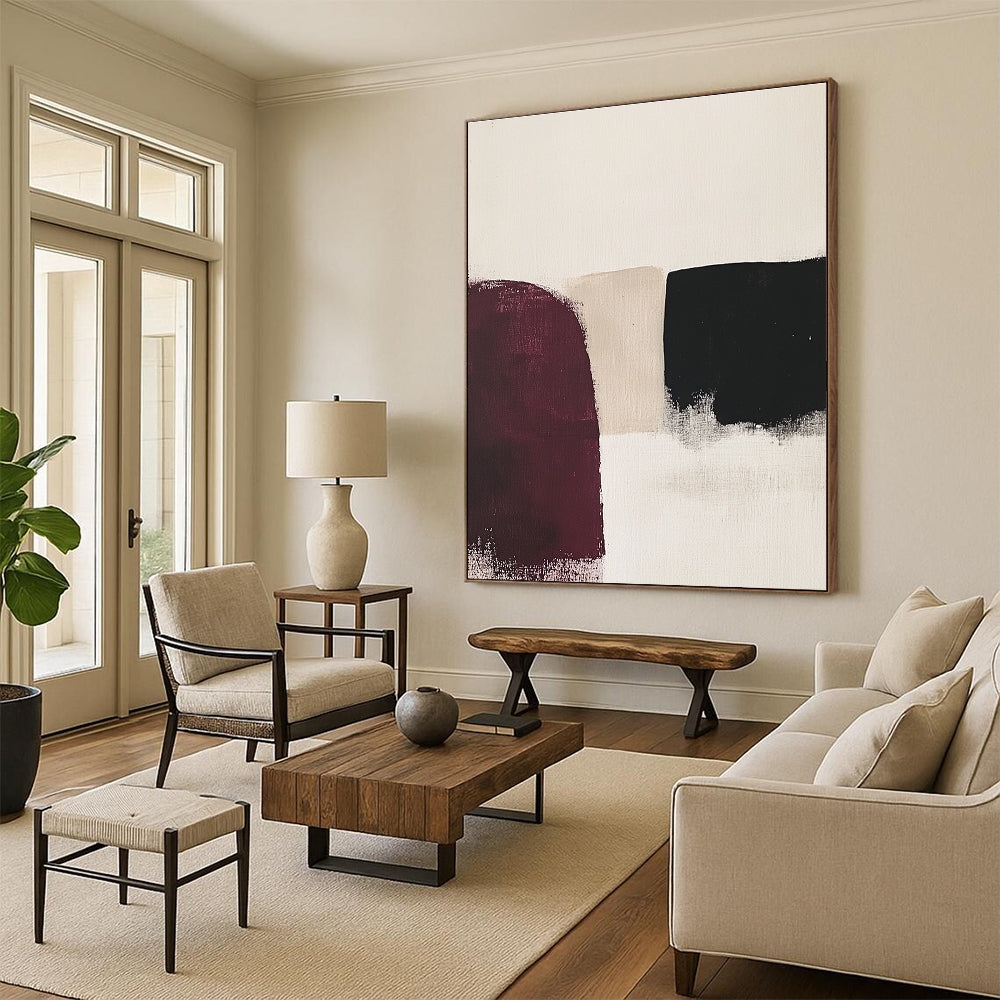 Black and Burgundy Abstract Painting with Subtle Edges GER176