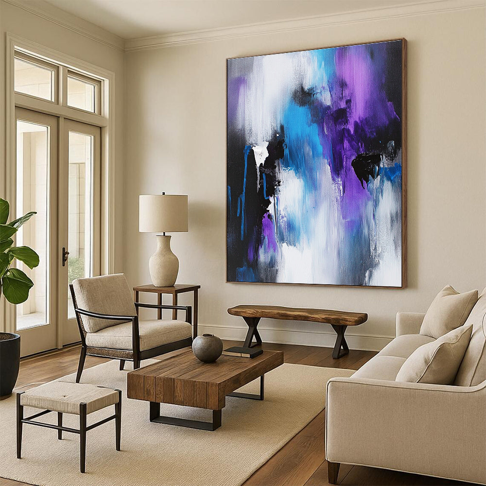 Blue and Purple Abstract Painting with Dynamic Drips GER410