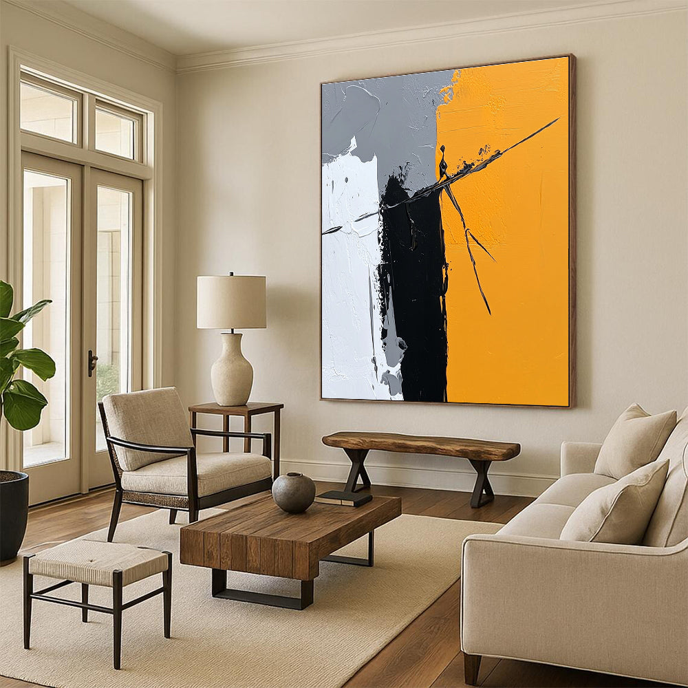 Gray Yellow Dynamic Lines Abstract Painting GER831