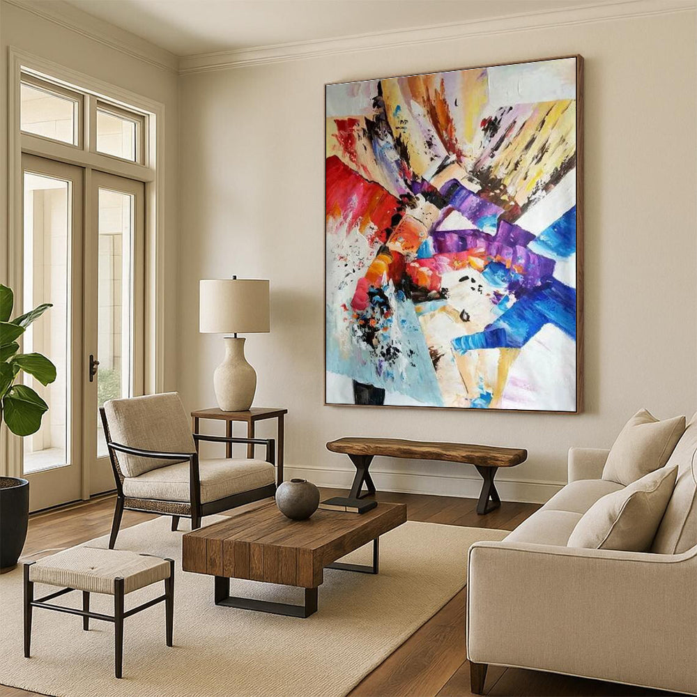 Colorful Cubist - inspired Abstract Painting with Fragmented Forms ADGE418