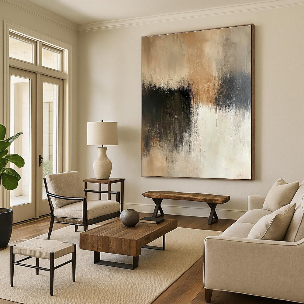 Beige and Black Abstract Painting with Subtle Contrasts GER545