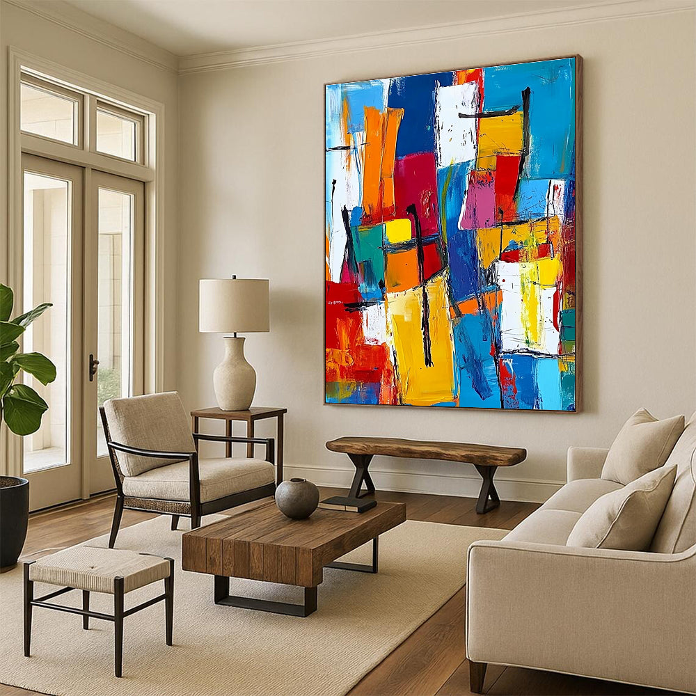 Colorful Block Abstract Painting with Vibrant Geometry GER512