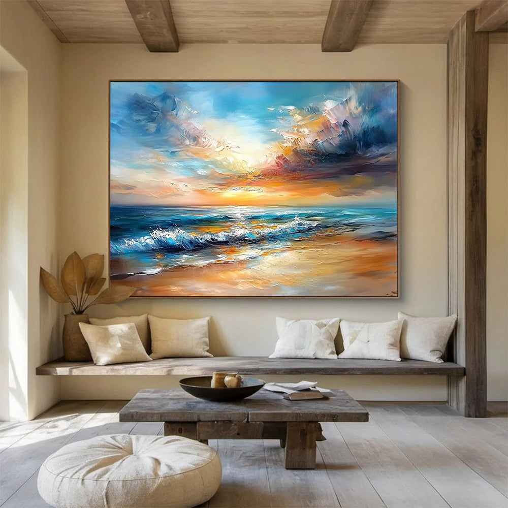 Dynamic Sunset Abstract - Dramatic Ocean Abstract Painting DYP009