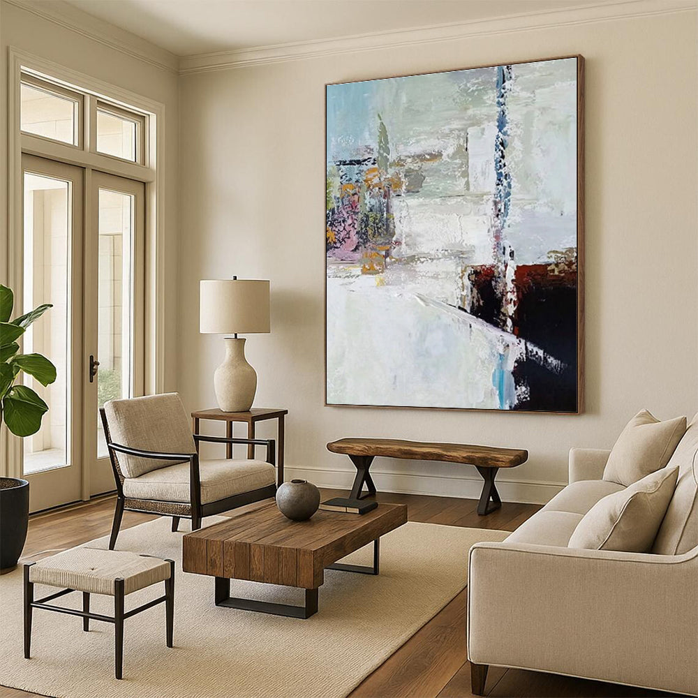 White with Colorful Accents Abstract Painting ADGE040