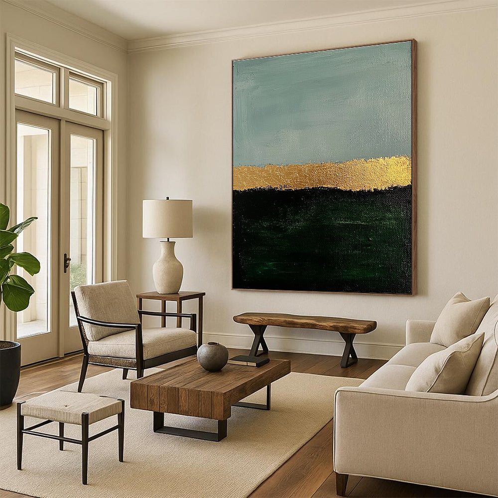 Teal Gold and Green Abstract Painting with Textured Stripes GER191