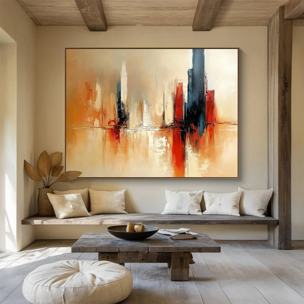Earth - Toned Cityscape Abstract Painting with Reflective Textures DYP257