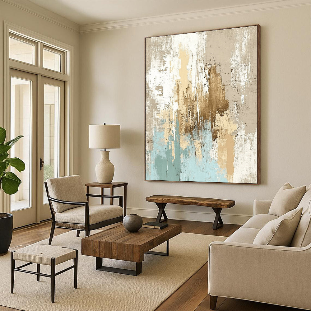 Neutral Tone Abstract with Brown Blue and White GER335