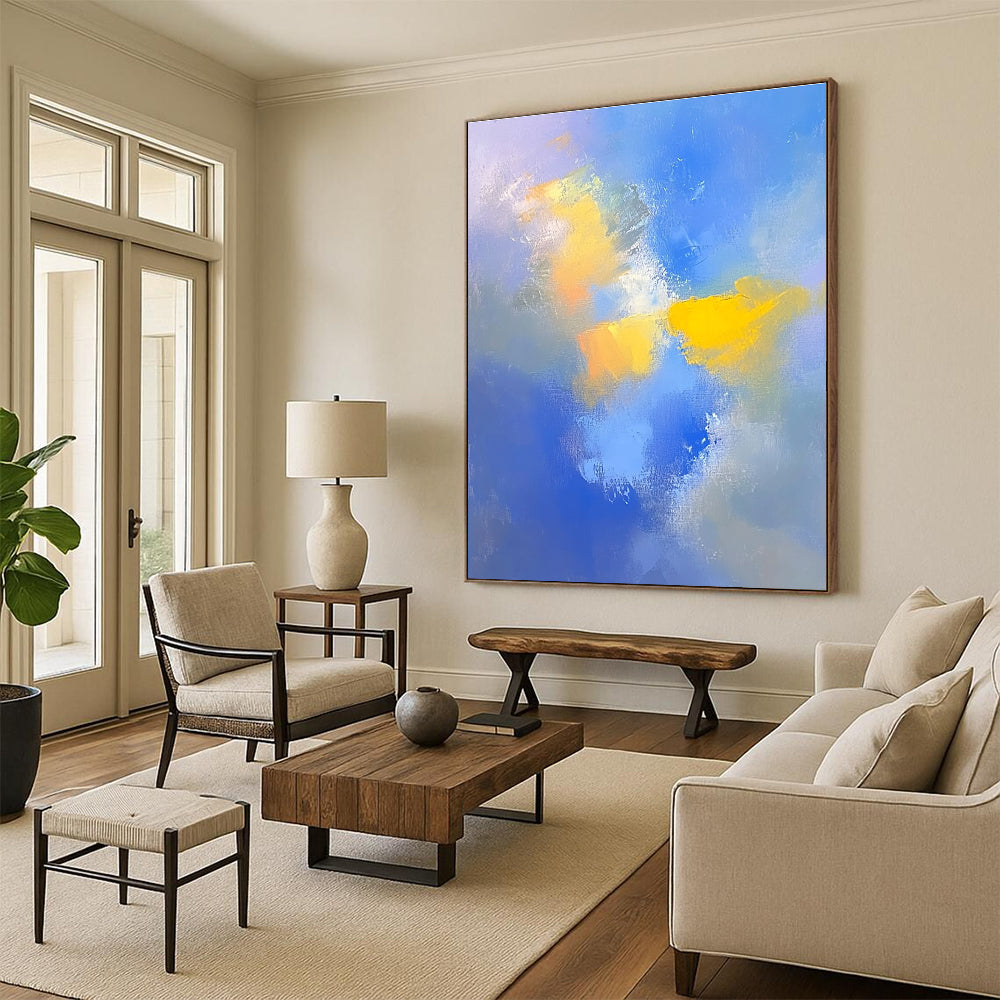 Blue and Yellow Abstract Painting with Soft Gradients GER598