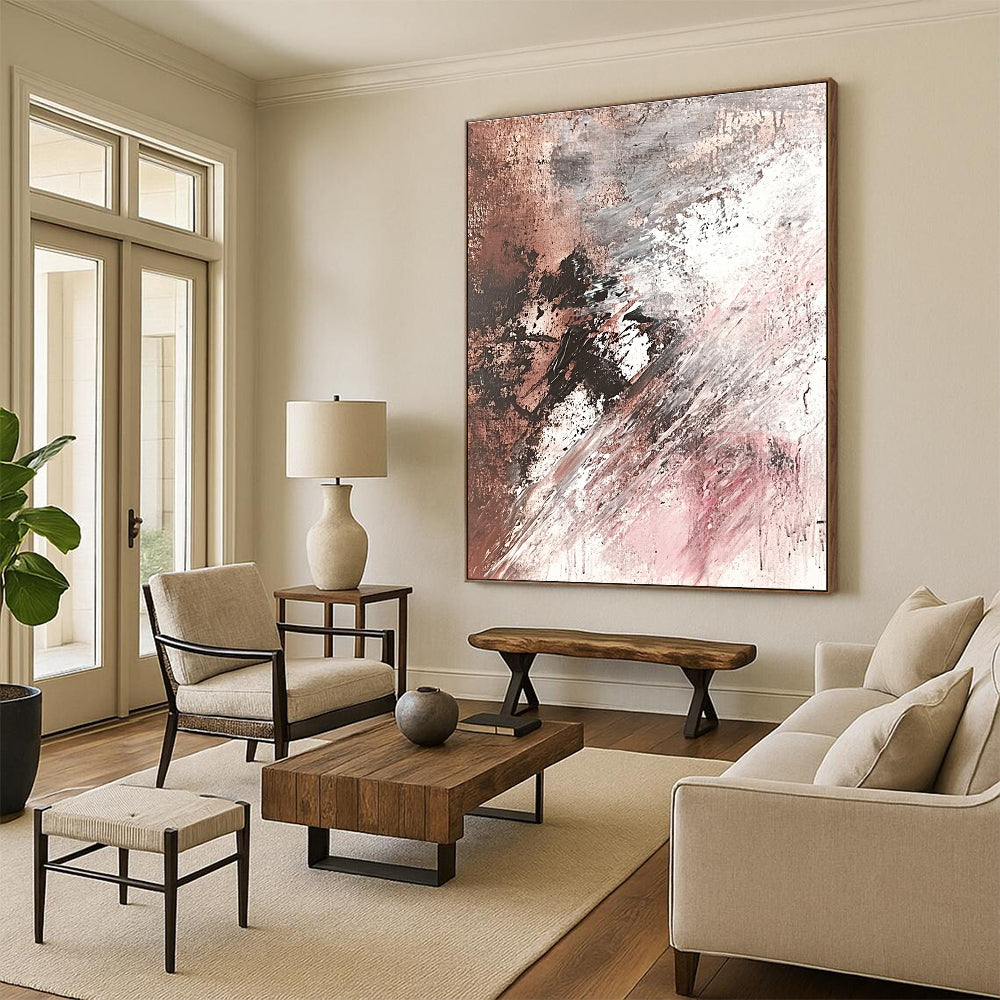 Brown Gray and Pink Abstract Painting with Subtle Drips GER673