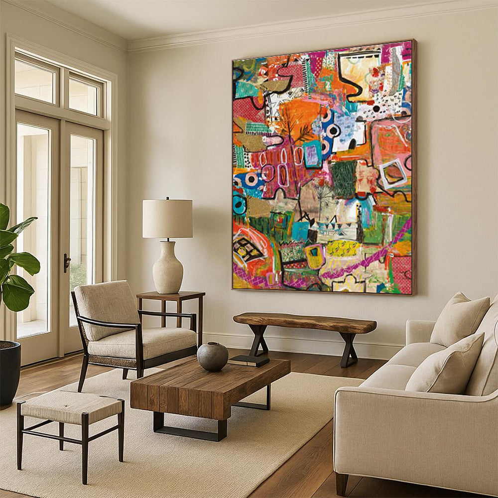 Eclectic Colorful Abstract Painting with Mixed Patterns ADGE293
