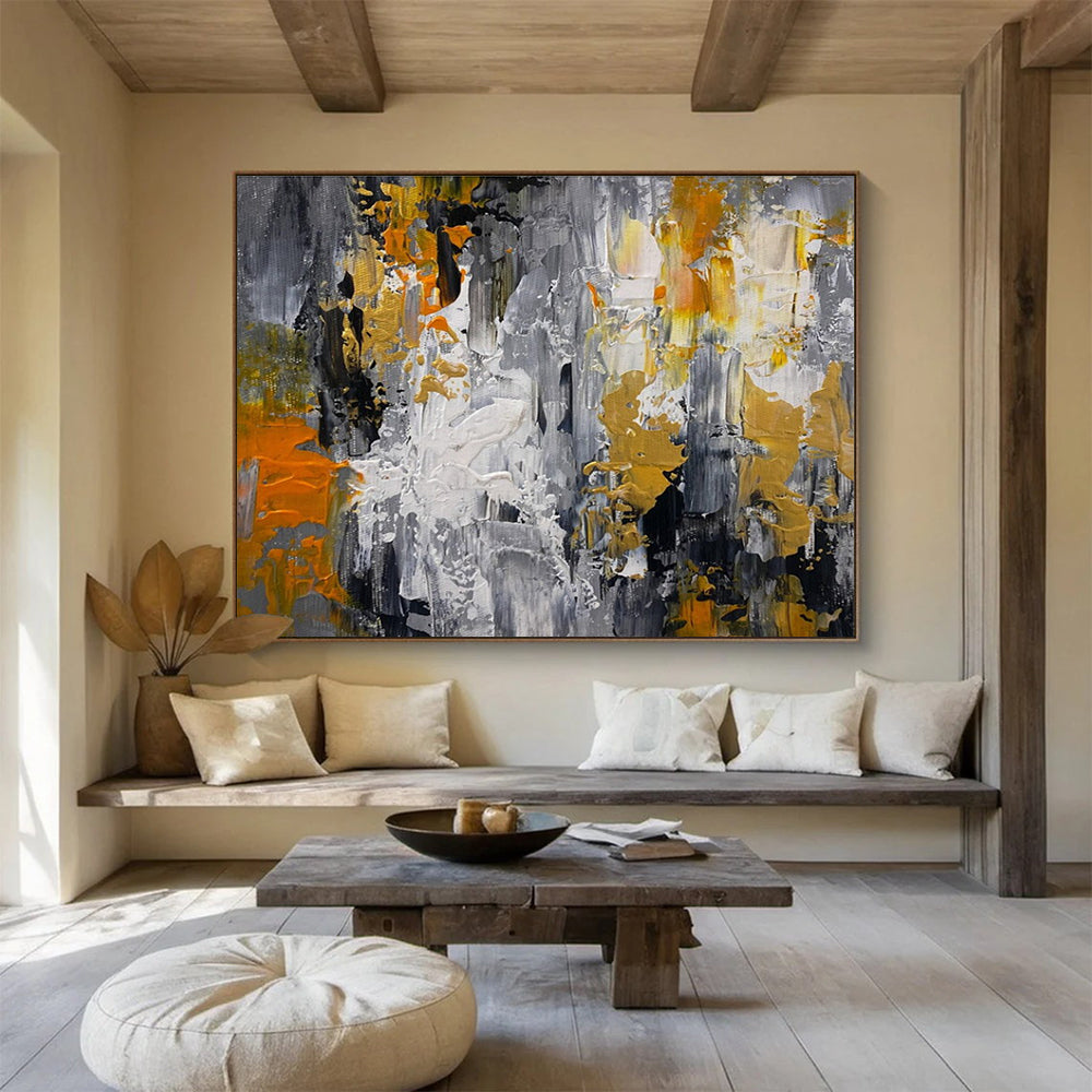 Gray Gold Abstract Painting with Urban Sophistication THY358