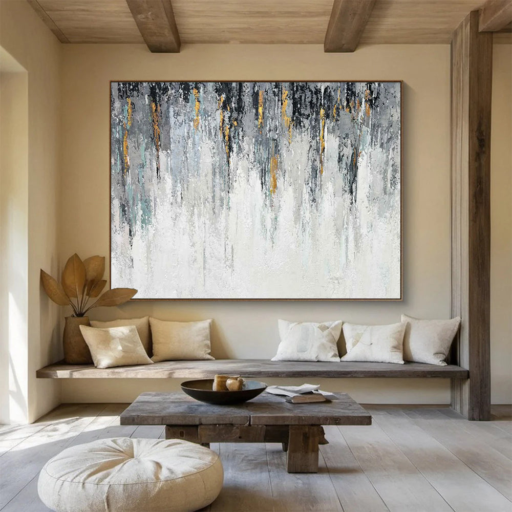Gold Accent Abstract Painting with Grey and White Tones THY277