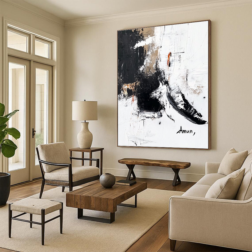 Expressive Black White Abstract with Splashes and Drips GER356