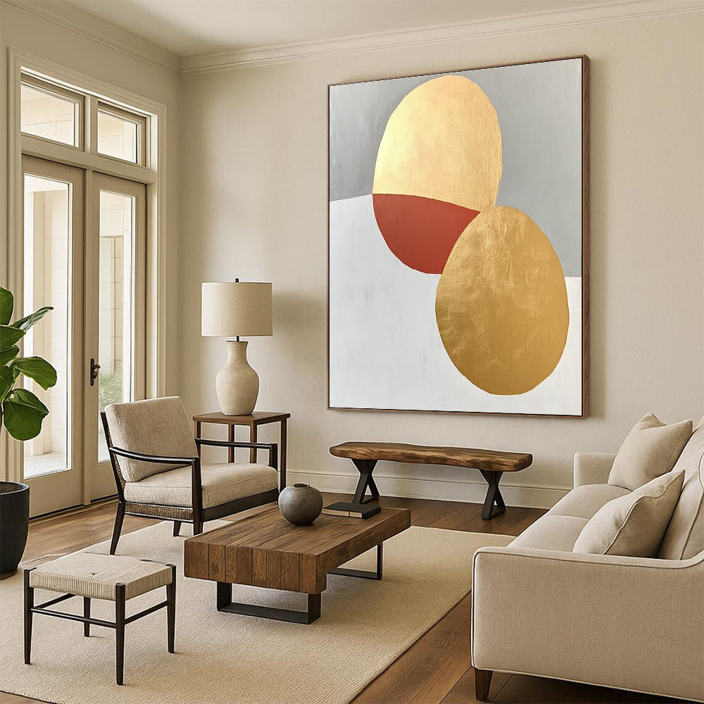 Geometric Abstract with Gold and Red Shapes GER306