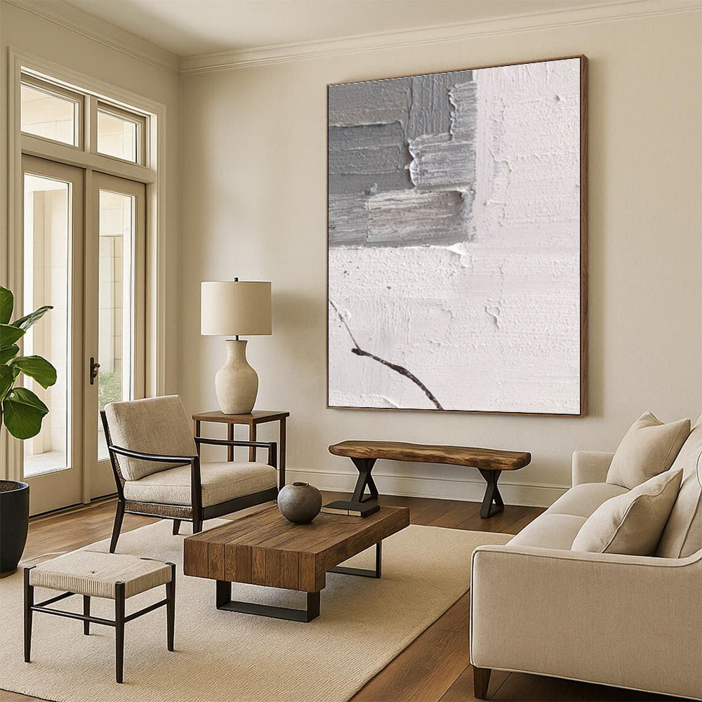 Gray and White Textured Abstract Corner Painting ADGE361