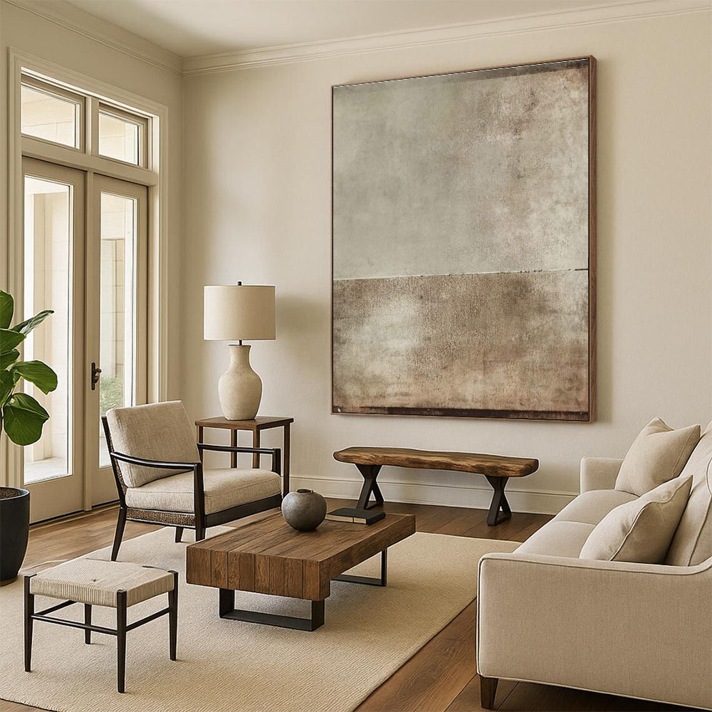 Light and Dark Brown Abstract Painting with Subtle Divide ADGE513