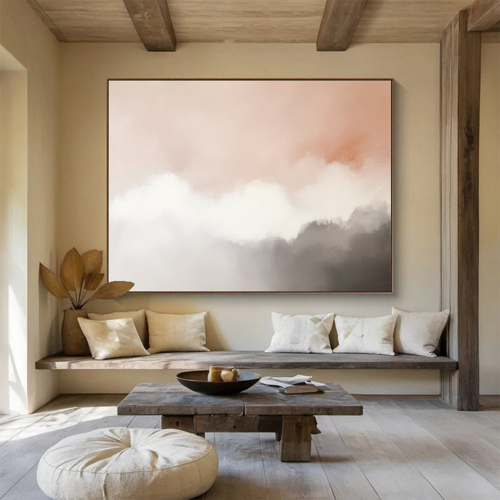 Soft Cloud Abstract Painting with Peach and Gray Tones DYP518