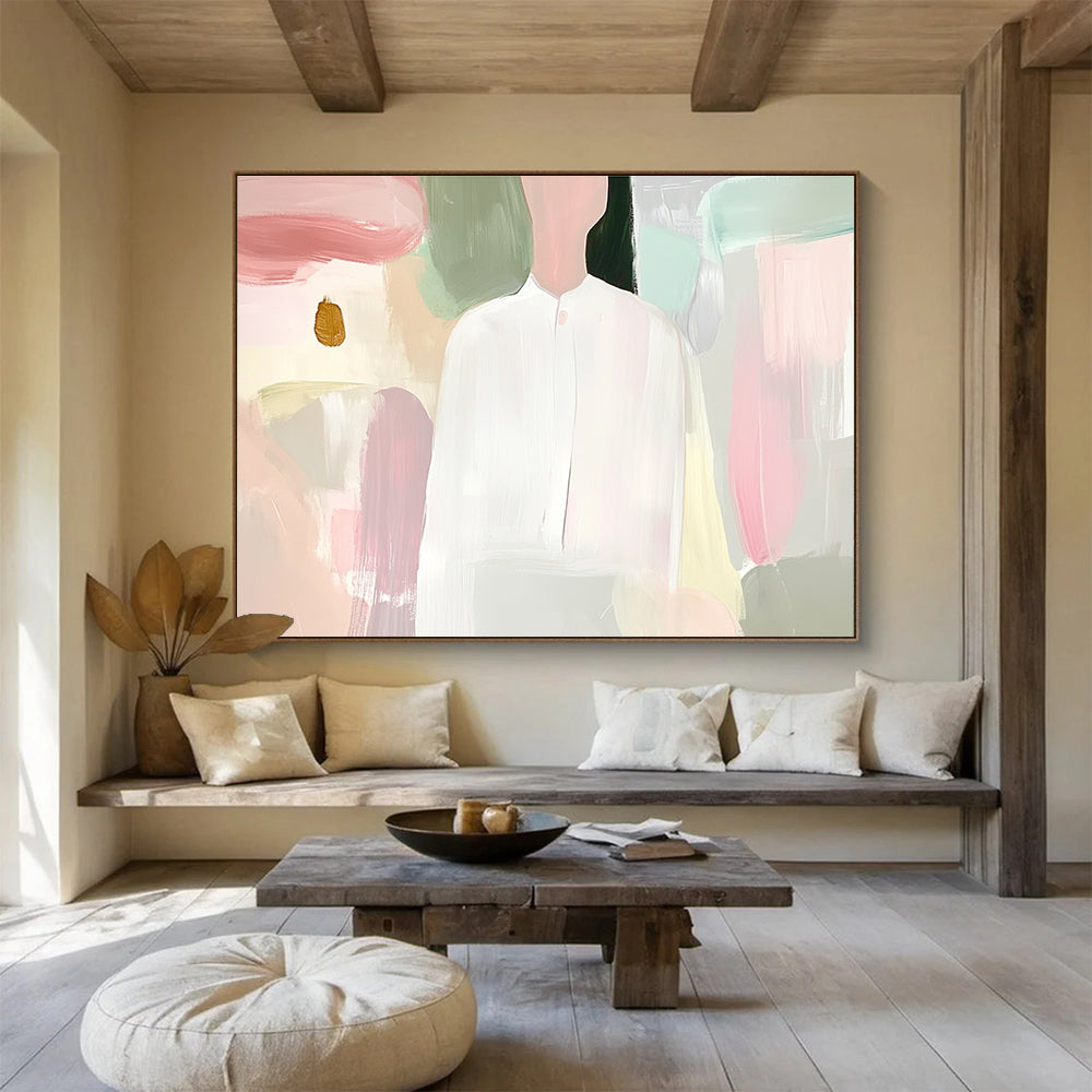 Minimalist Figure Abstract Painting with Soft Pastel Tones DYP320
