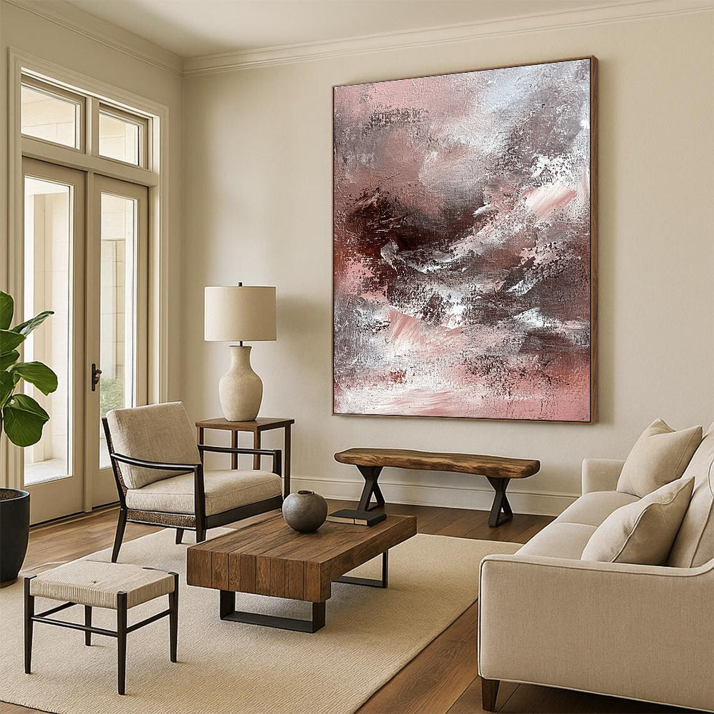 Pink Gray Textured Abstract Painting with Layered Brushstrokes GER770