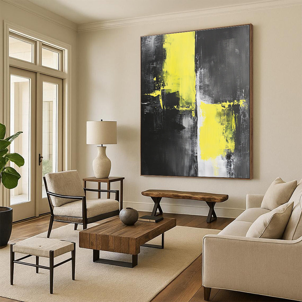 Black Gray and Yellow Abstract Painting with Bold Accents GER505