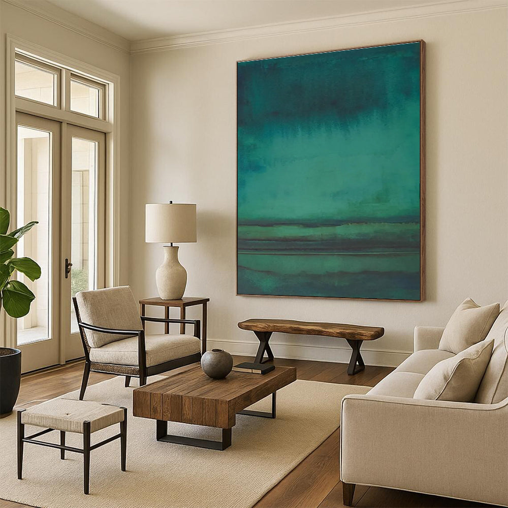 Teal Gradient Abstract Painting with Subtle Layers ADGE473