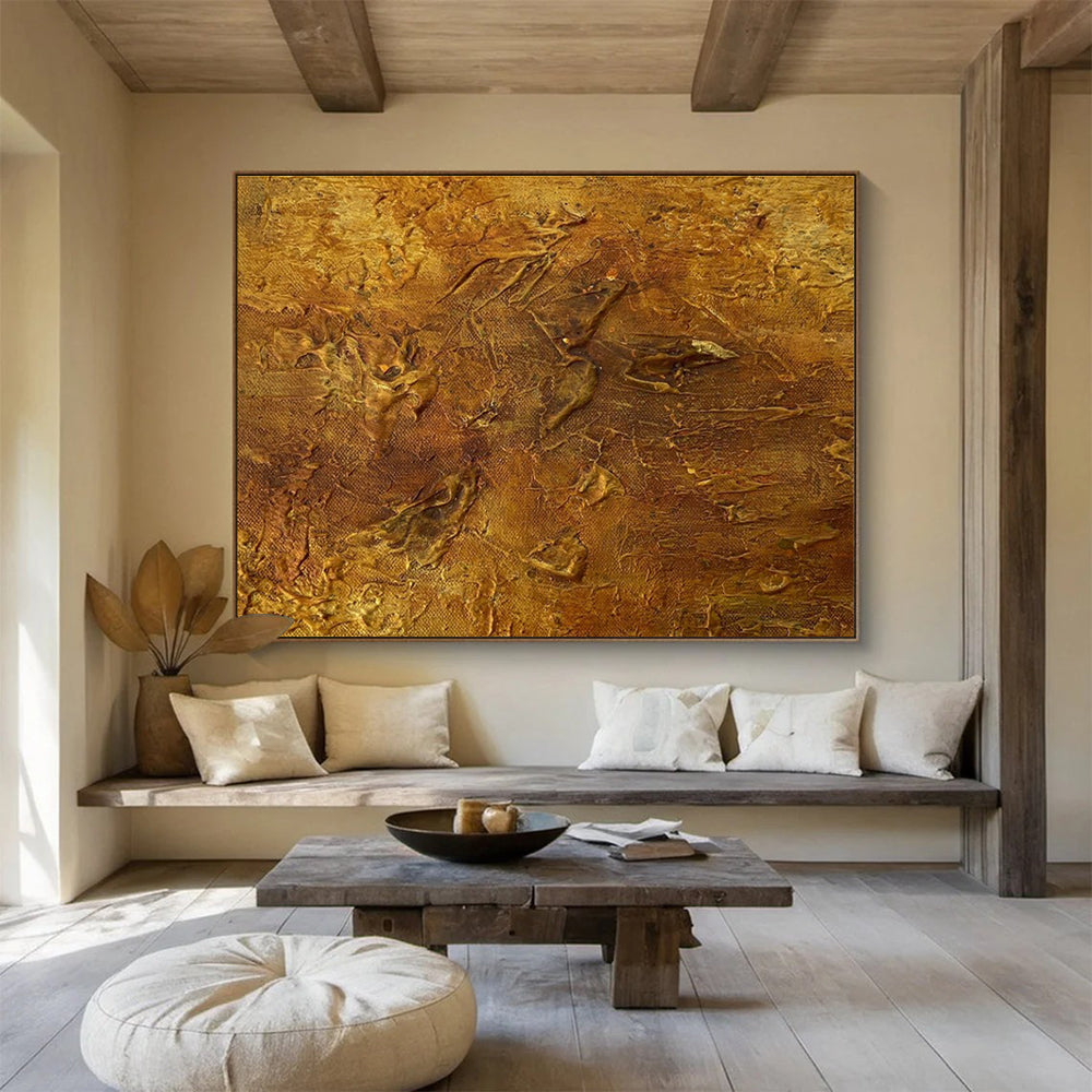 Golden Textured Abstract Painting with Rich Metallic Hues THY333
