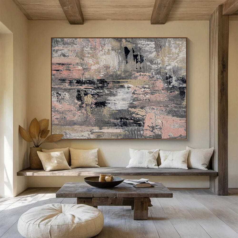 Gray Pink Abstract Painting with Subtle, Muted Tones THY380