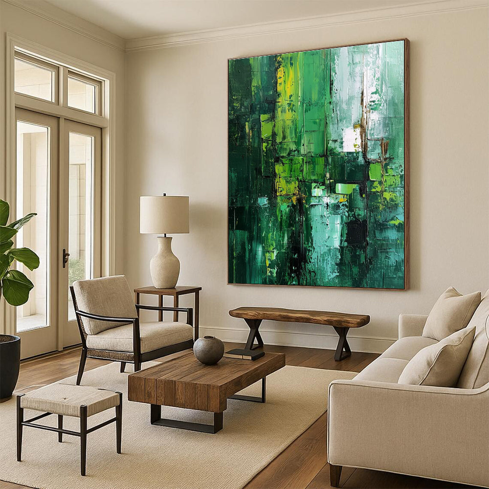 Green Yellow Blue Textured Abstract Painting ADGE012