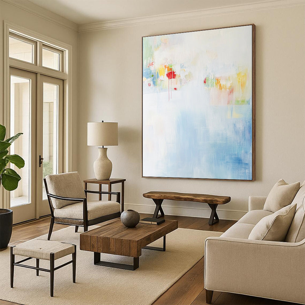 Light - hued Colorful Abstract Painting with Subtle Drips GER411