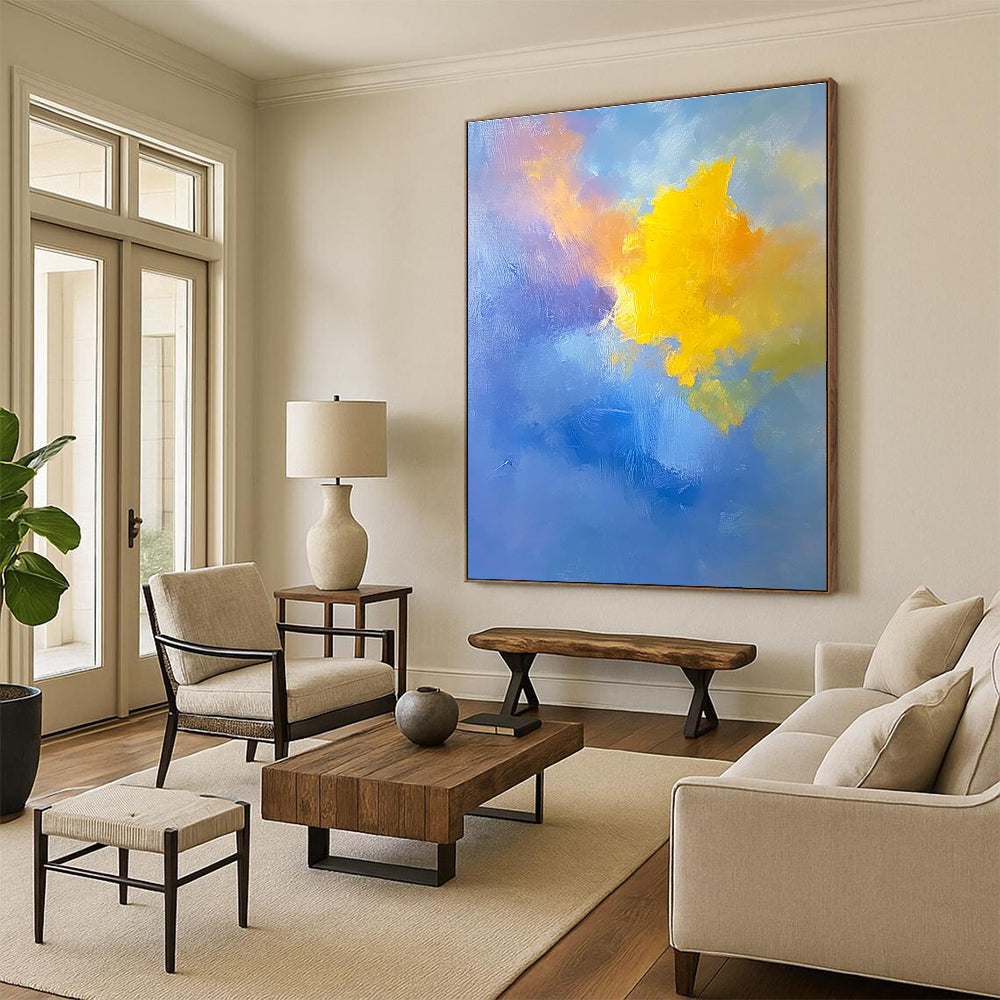 Blue Purple and Yellow Abstract Painting with Vibrant Clouds GER396