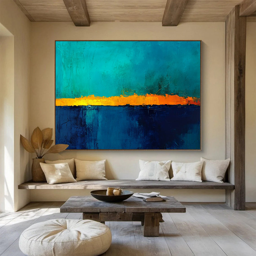 Blue and Orange Divided Abstract Painting DYP115