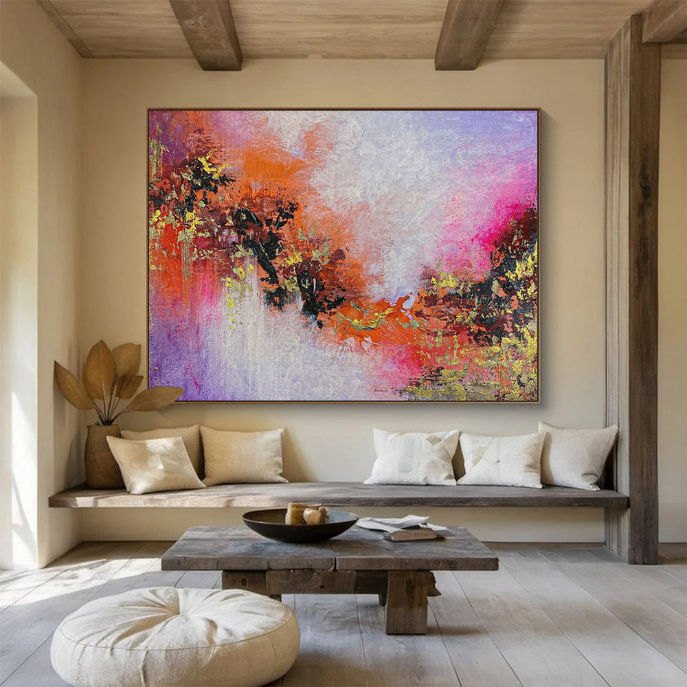 Purple Orange Abstract Painting with Fiery, Sunset - Like Hues THY366