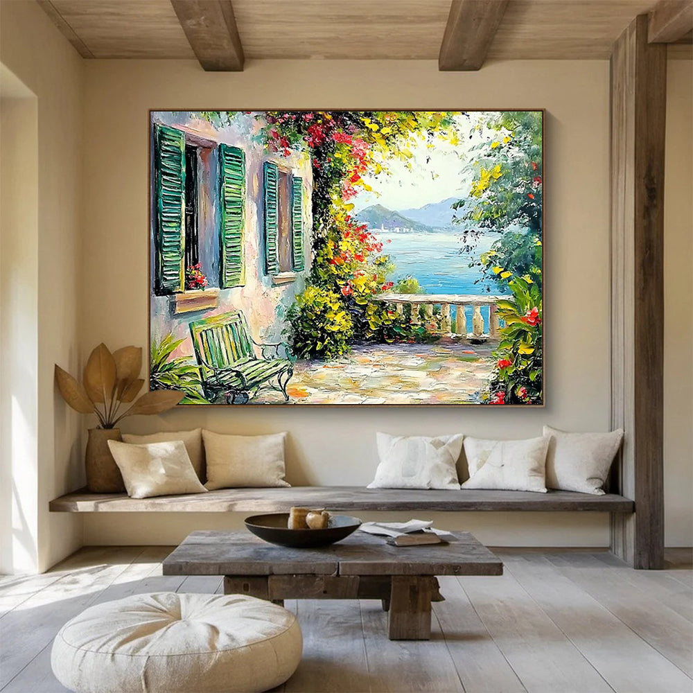 Coastal Terrace Abstract Painting with Charming, Mediterranean Vibes THY415