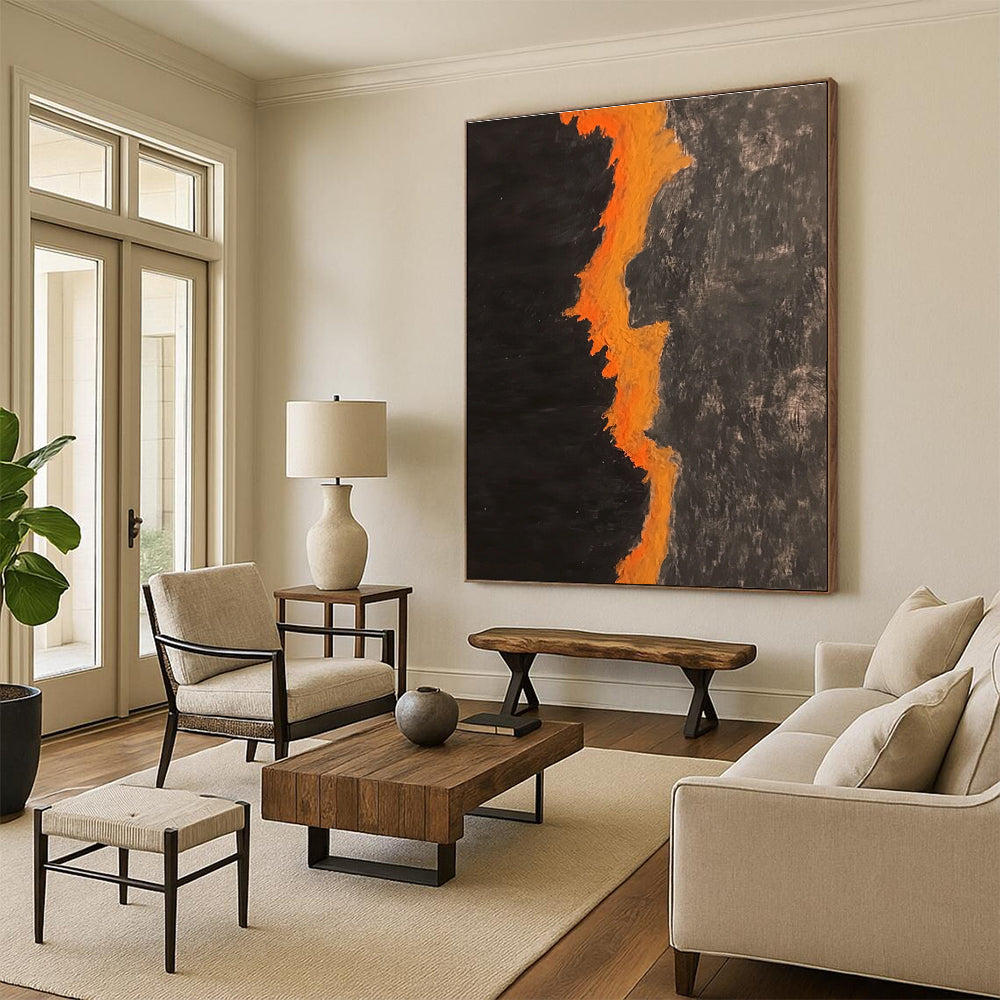 Black Orange Jagged Line Abstract Painting GER834