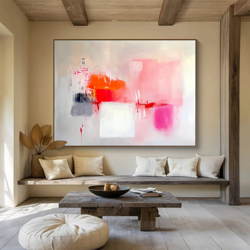Pink and Orange Abstract Painting with Fluid Forms DYP401