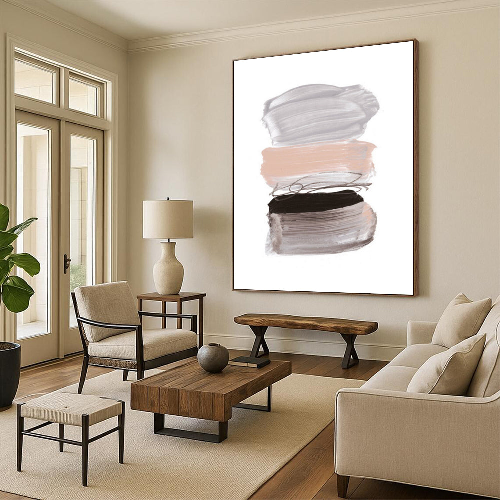 Stacked Brushstrokes in Neutral and Black Abstract Painting ADGE184