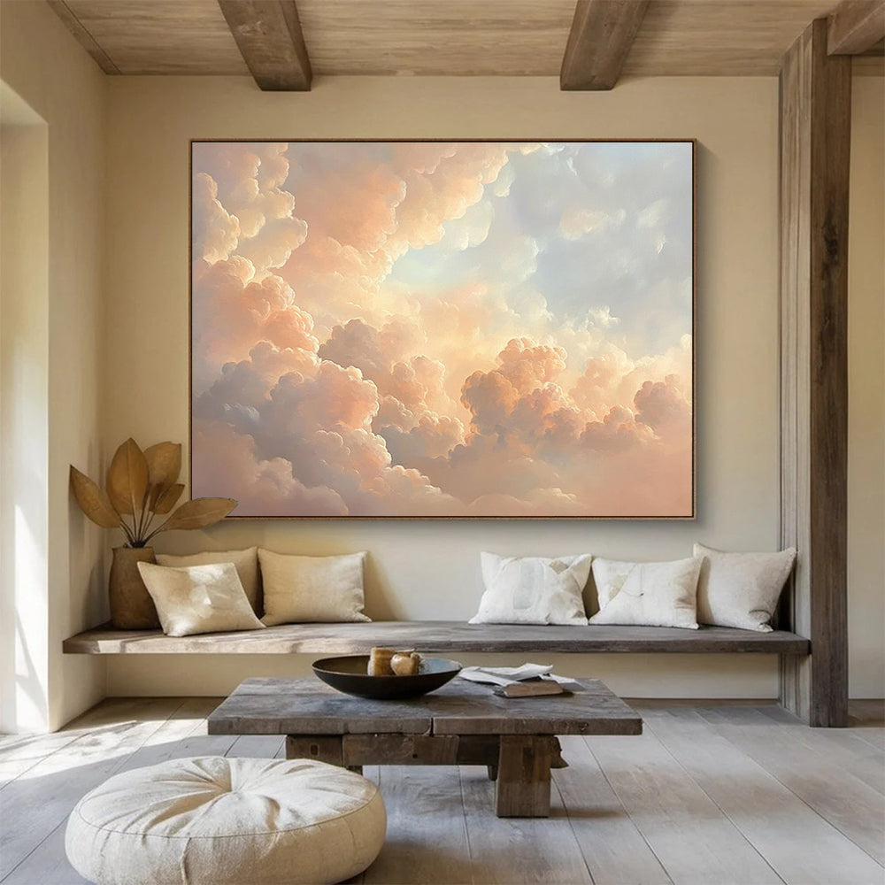 Fluffy Cloud Sky Abstract Painting with Peach and Blue Tones DYP564