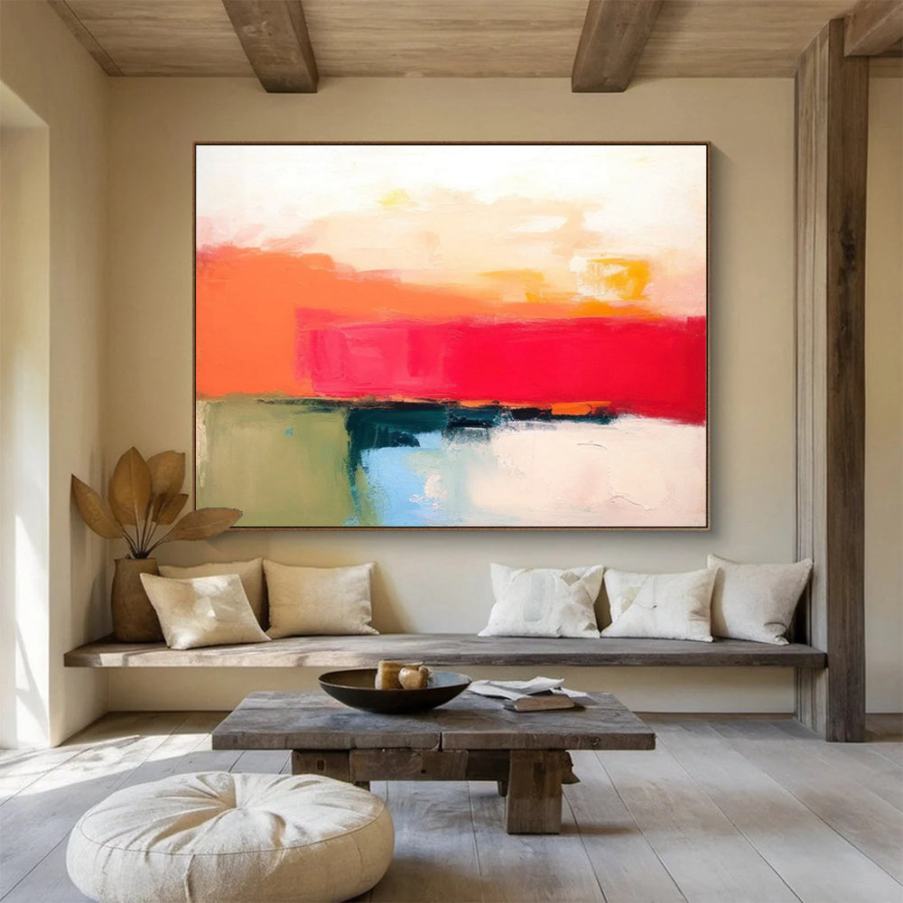 Red Orange Color Block Abstract Painting THY055