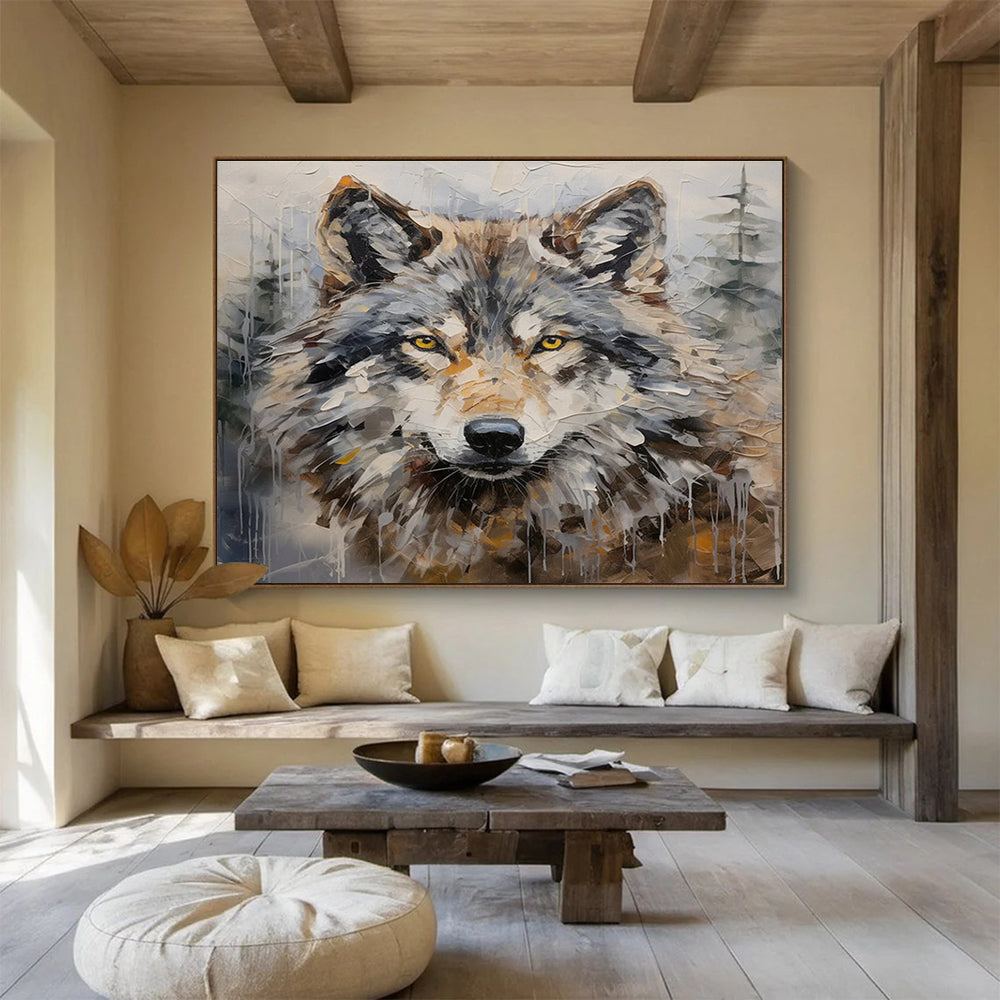 Grey Brown Wolf Portrait Abstract Painting THY077