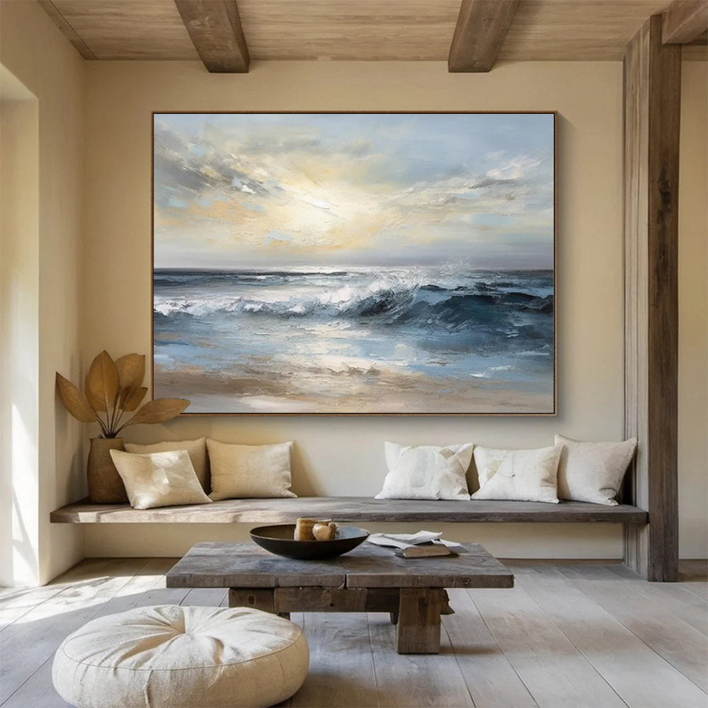 Calm Sea Abstract Painting with Soft Ocean Hues THY315