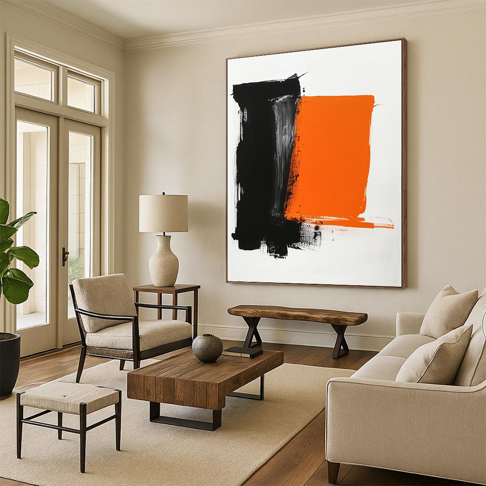 Black Orange Contrast Abstract Painting GER830